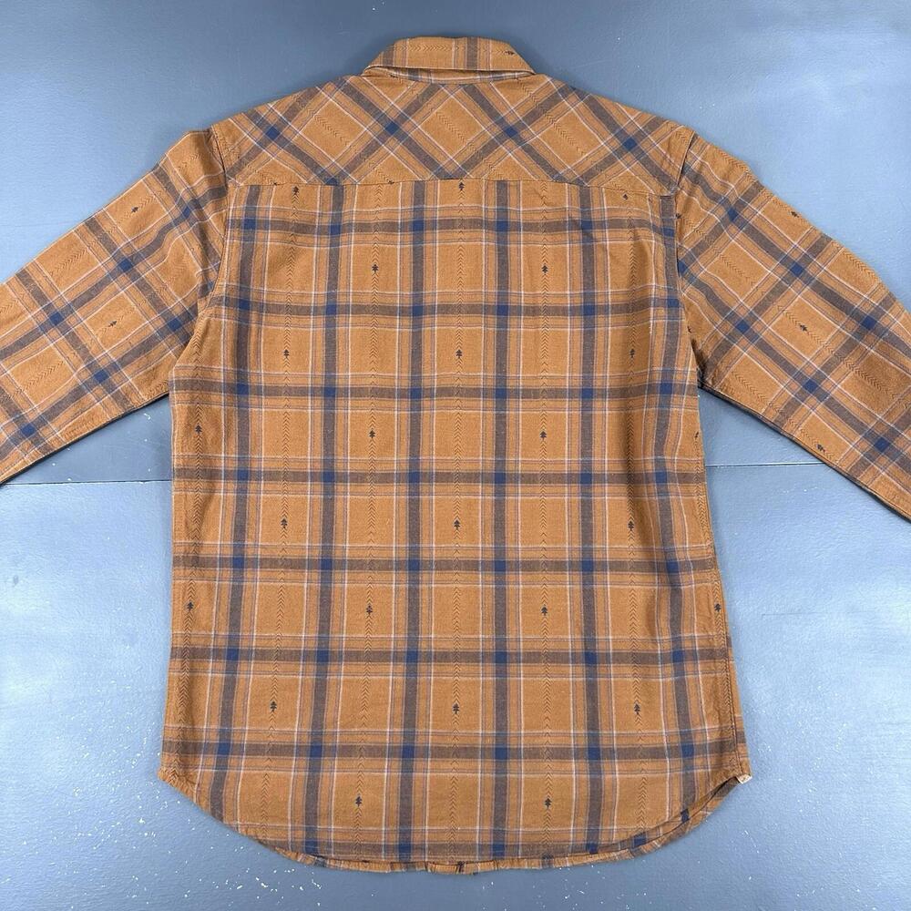 Tentree Shirt Men Small Burnt Orange Blue Check Plaid Button Ikat Hickory Stripe - Picture 7 of 7